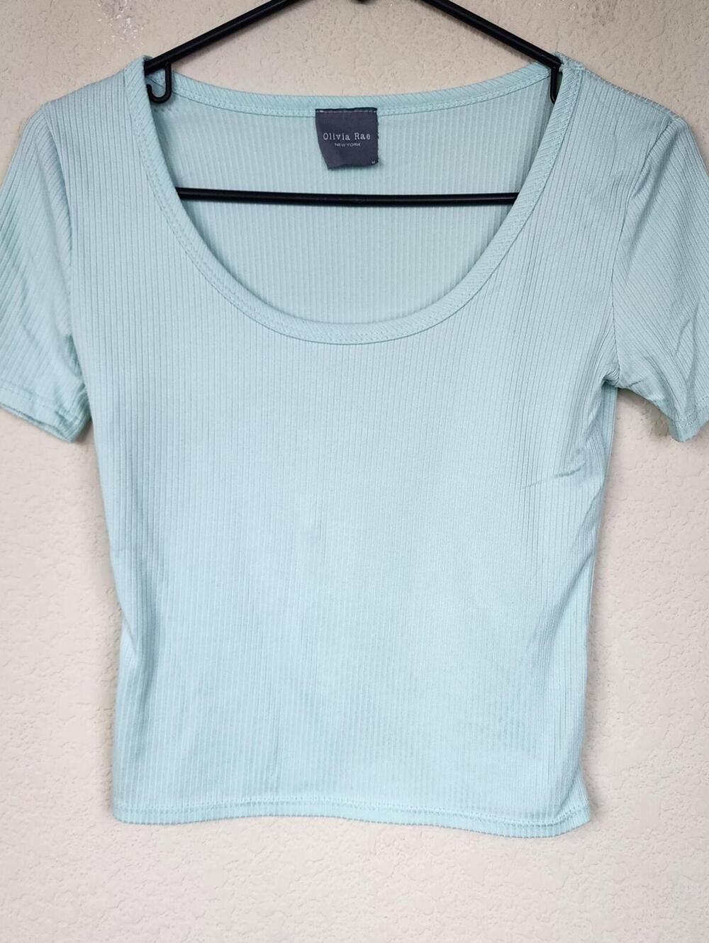 Olivia Rae Light Blue Ribbed Short Sleeve Top Medium